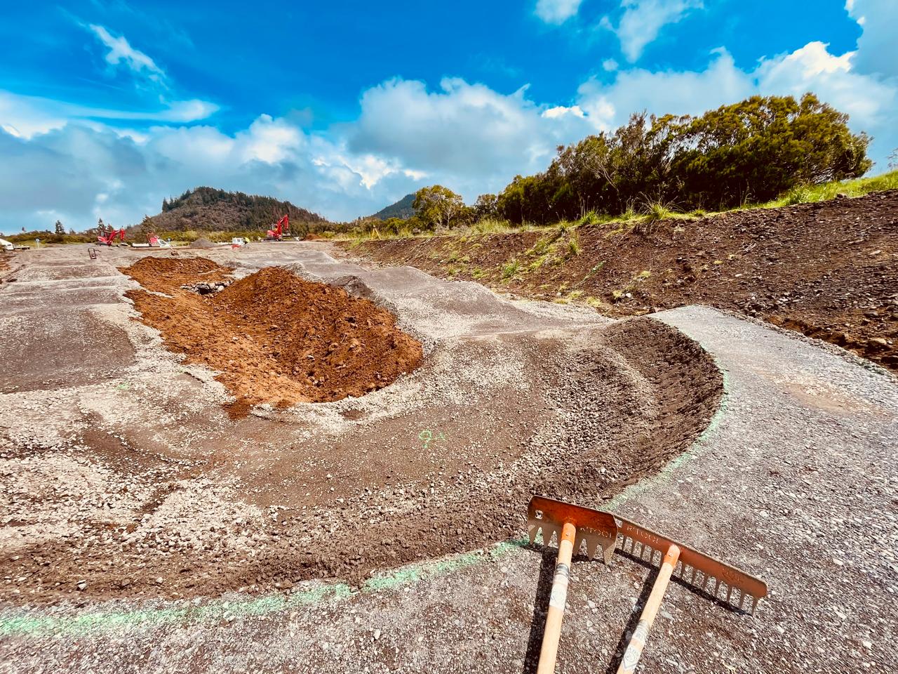 R'TOOL trail building rakes shaping and maintaining a MTB pumptrack